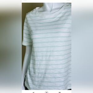 EUC Spartina button green/ white striped tee